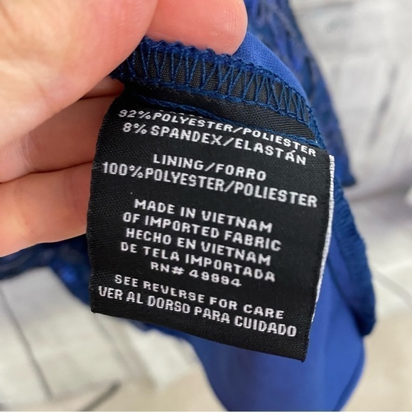 R & M Richards Size 14 Blue Sequined Dress Flutter Sleeve V Neck Cocktail Sheath - Picture 8 of 12